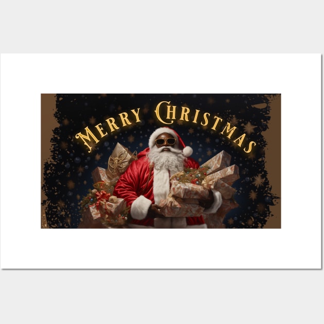 Santa Claus with sunglasses holding bag of gifts Wall Art by LB35Y5